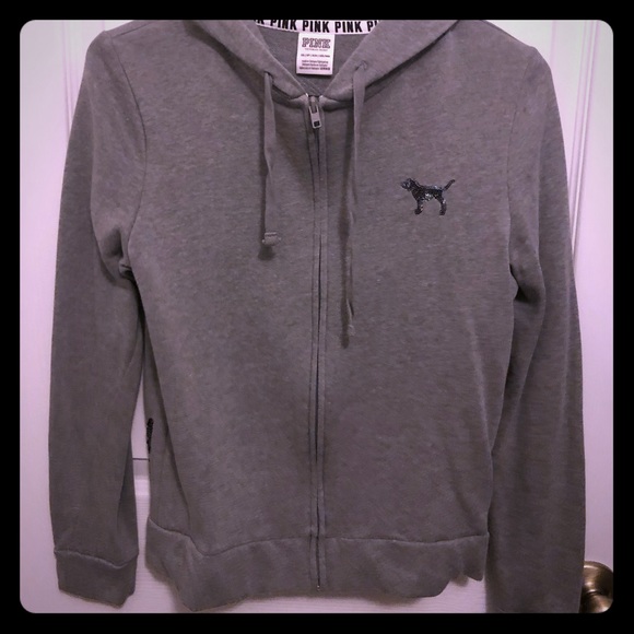 PINK Victoria's Secret Tops - VS PINK full zip grey bling hoodie